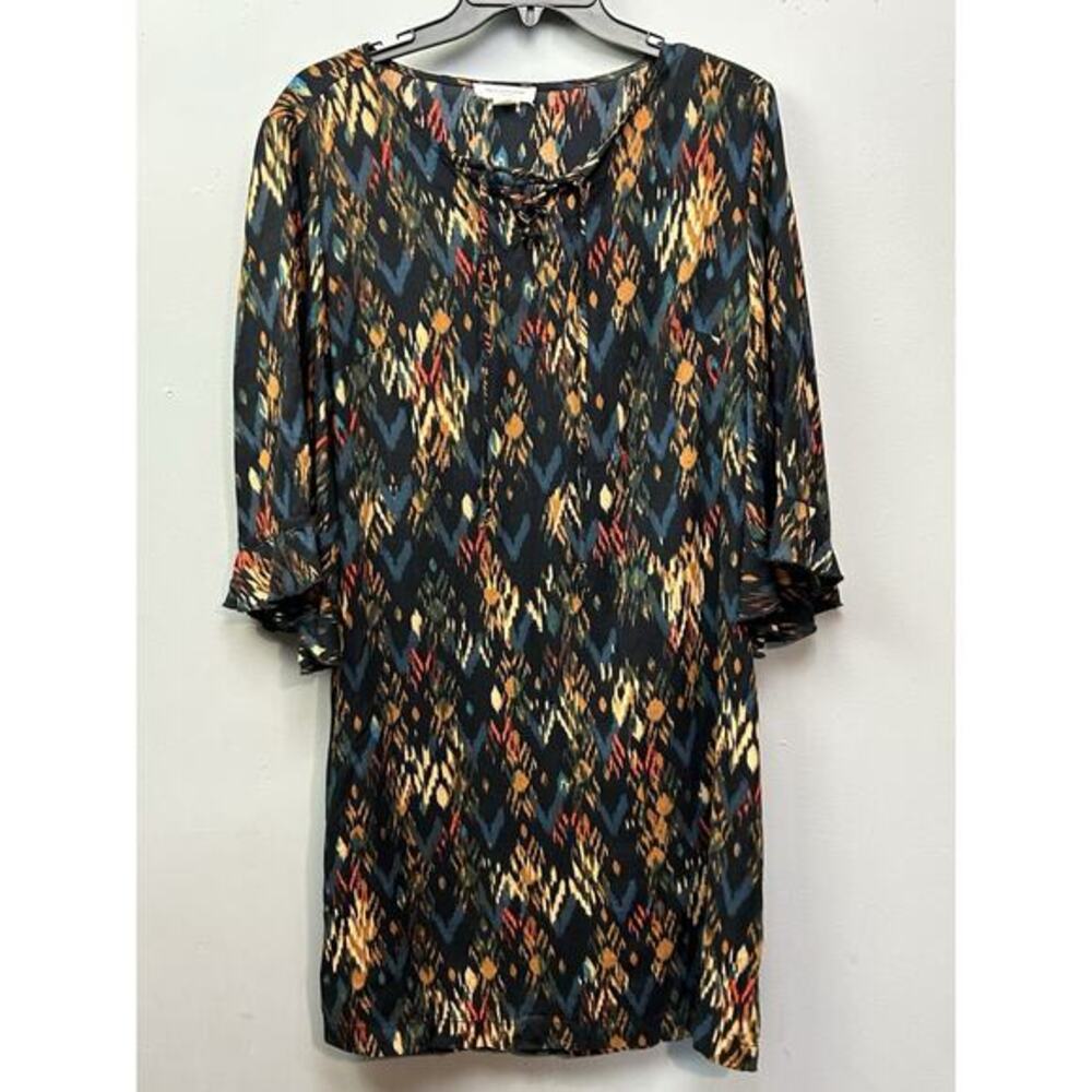 Beach Lunch Lounge Womens 3/4 Sleeve Shift Dress Womens Small Black Artsy‎